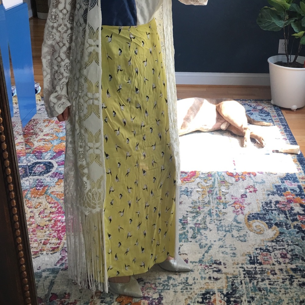 Long side slit vintage skirt novelty print m l